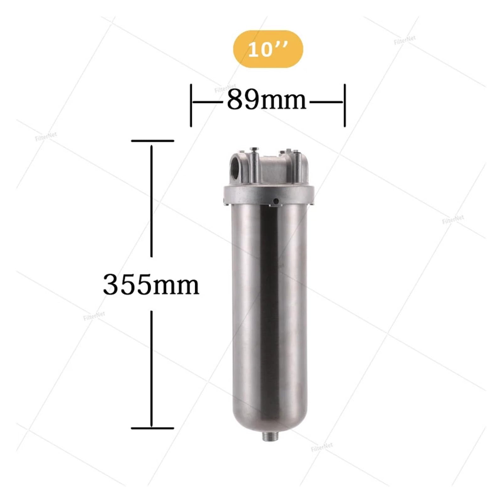 Carcasa de filtro agua acero inoxidable 304 10Kg for cartuchos 10''L, entrada y salida 3/4 pulgadas Npt con soporte(10clamp dn25 withSS)
