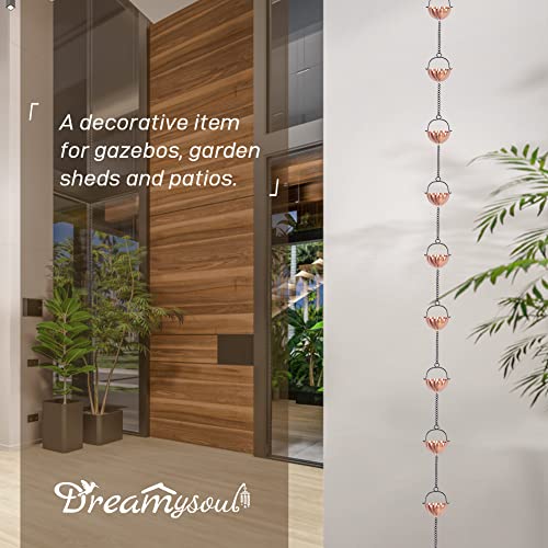 image for dreamysoul 9.4 FT Copper Rain Chain, Flower Rain Chains Gutters, Decor
