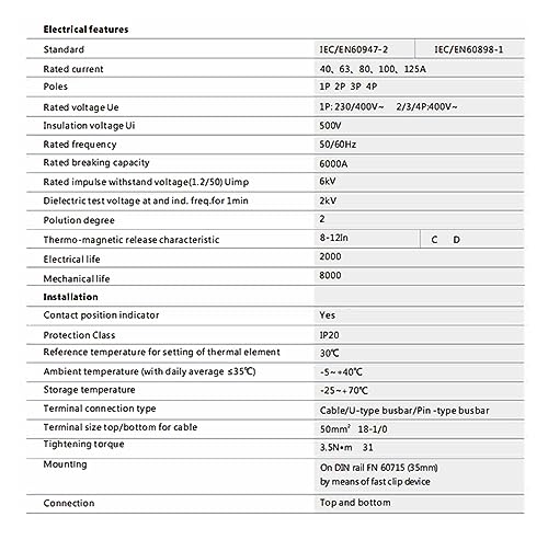 Disjoncteur AC MCB 4 pôles 100A DEBLAN GYM9125 pour tableau électrique - 7