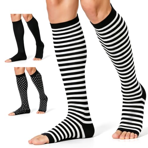 Image of CHARMKING 3 Pairs Open Toe Compression Socks for Women & Men Circulation 15-20 mmHg is Best Support for All Day Wear