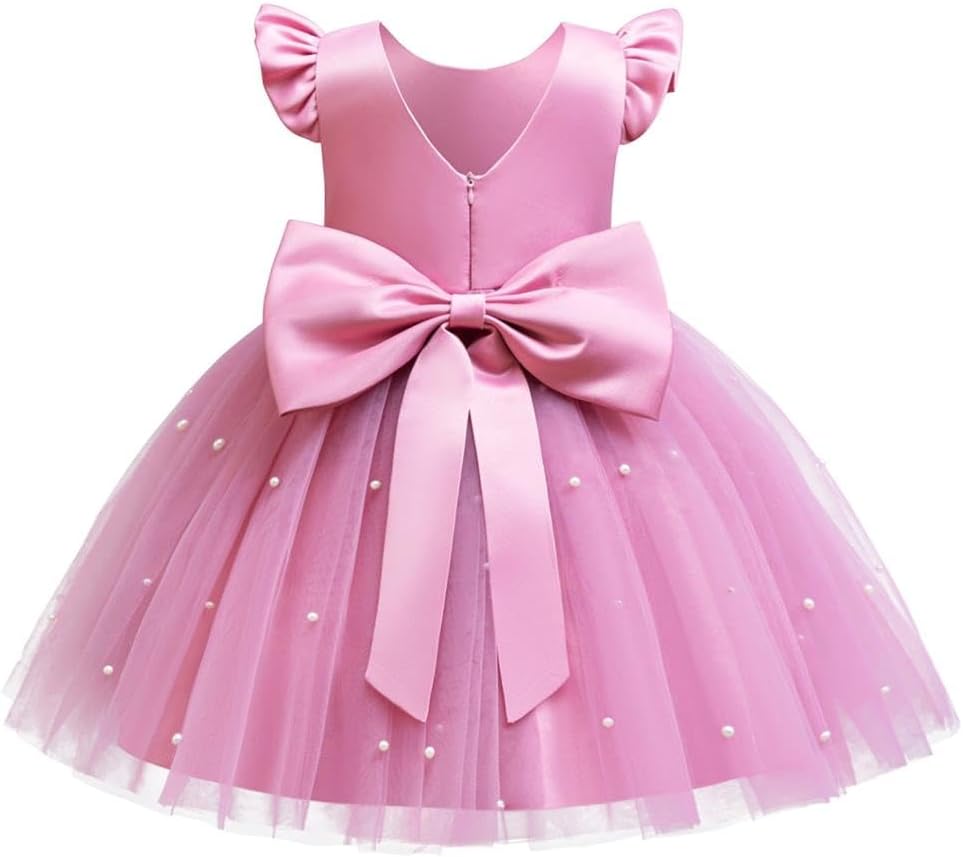 Dressy Daisy Baby Toddler Little Girls' Special Occasion Dress Wedding Pageant Flower Girl Birthday Party Gown with Pearl