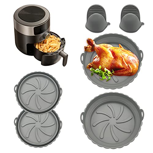 ULEMONDEE 2 Stück Silikon-Luftfritteusen-Einlagen, rund, 20 cm, passend für 3 bis 6,8 QT Air Fryer, Luftfritteusen-Zubehör mit hitzebeständigem Handschuh (grau + grau) Cover