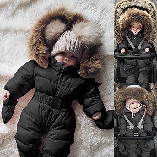 Outerwear Infant Snowsuit Jumpsuit Hooded Warm Girls Jacket Coat Romper Baby Girls Coat&Jacket (Black, 12-18 Months)2