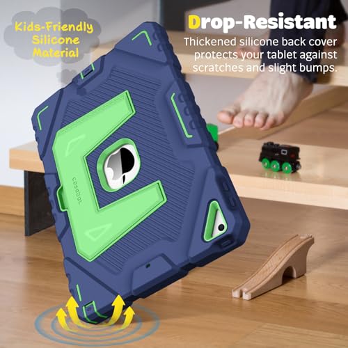Image of Fintie Kid-Friendly Case for iPad 9th / 8th / 7th Generation 10.2 Inch | Fully-Body Rugged Heavy Duty Shockproof Cover, Portrait & Landscape Viewing, Built-in Kickstand, for Girls /Boys, Navy /Green
