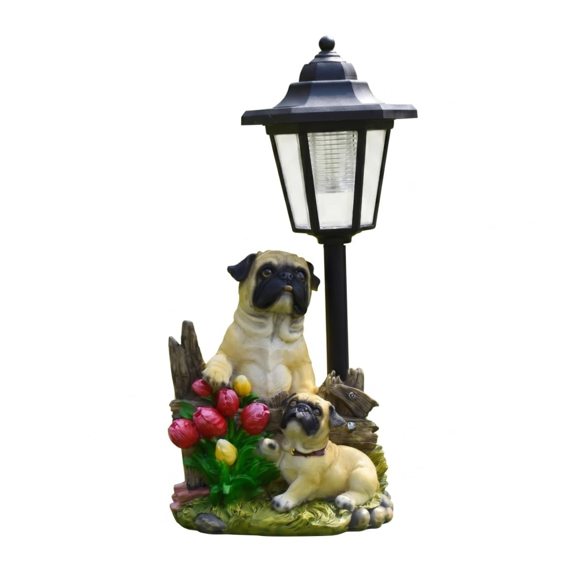 Neptuiby Dog Solar Lights Outdoor, Dog Garden Statue with Lantern- Outdoor Resin Pug Statue with Auto-on Solar Lights for Yard, Lawn, Patio.