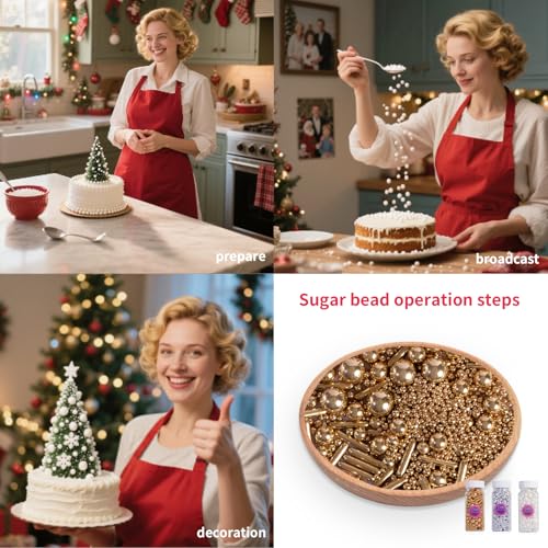 Image of Edible Cake Decorations Set - Sugar Pearls, Nonpareils & Candy Eyes, Baking Sprinkles for Wedding, Birthday & Party, Assorted Colors (White, Red, Pink, Blue) (White Party)