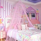 MACEVIA Princess Canopy for Girls with Glowing Stars, Princess Room Decor for Girls, Children Reading Nook Canopy, Single Twin Queen Full Size Bed Netting Canopy for Kids - Double Sided Stars
