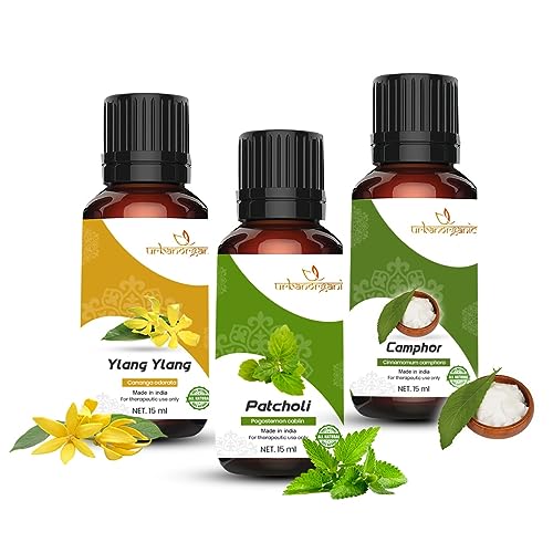 Image of Pure Combo Of 3 Essential oil For Hair & Skin Natural Therapeutic Grade & Undiluted Oil 15ML (Ylang-ylang-Patchouli-Camphor)