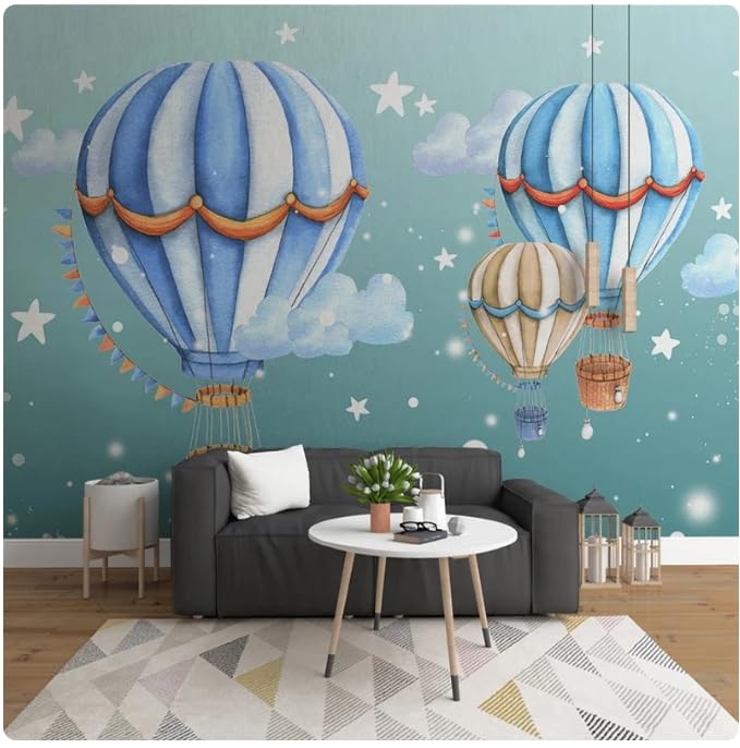 Foto Moderna Creativa Dipinta A Mano Camera Dei Bambini Mongolfiera Stelle Cartone Animato Murale Carta Da Parati Camera Da Letto Decorazioni Per La Casa 250Cm(W)*175Cm(H)