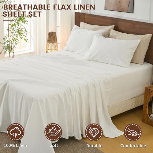 Image of Bedlifes 100% French Linen King Bedding Set - 18-24 inch Extra Deep, 6-Piece | Soft & Durable, Breathable & Cooling, Flax Linen Sheet, OEKO-TEX Certified, Moisture Wicking, Easy Care, Machine Washable