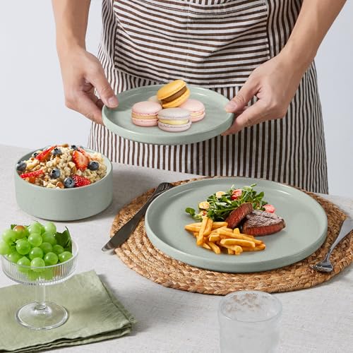 E-far Stoneware Dinnerware Sets, 12-Piece Plates and Bowls Set for 4, Green - image 4