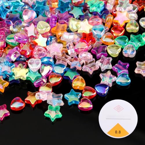 GZGXKJ Lot de 700 perles multicolores en forme de cœur pour bracelets avec 1 rouleau de 6 m de ligne élastique - Perles à repasser scintillantes mignonnes...
