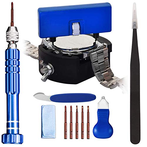 Watch Back Remover Tool, Adjustment Watch Case Opener with Holder Tool, Watch Battery Replacement Kit with Screwdriver & Tweezer, Instruction Manual For Beginners and Professionals