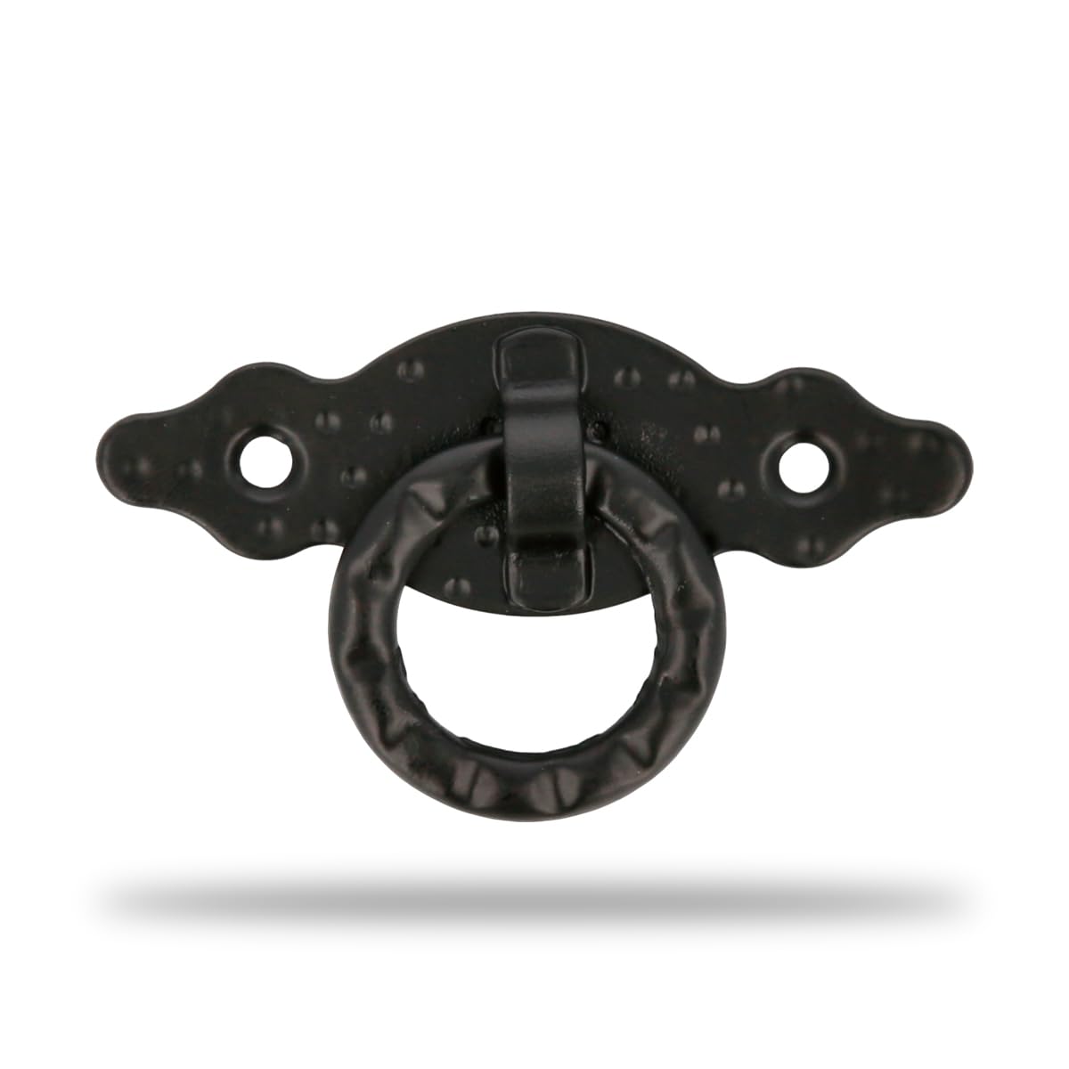 Amig - Maniglie Per Mobili Orizzontale - Modello 1000 - Acciaio - Ferramenta Rustica - 80x28x1,5 mm - Con Anello e Placca Puntinata - Finitura: Nera