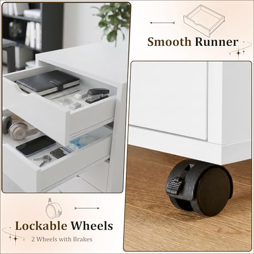 Image of 7 Drawer File Cabinet, Under Desk Storage Organization with Wheels, Mobile Filing Chest for Small Desk Printer Stand for Home Office, White