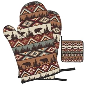 Vintagerusticovenmittsandpotholderssetsof3heatresistanthotpadsbearmountainovenglovesforkitchencookingbbqbaking Urban Country Home Decor Vintage rustic oven mitts and pot holders sets of 3 heat resistant hot pads bear mountain oven gloves for kitchen cooking bbq baking urban country home decor