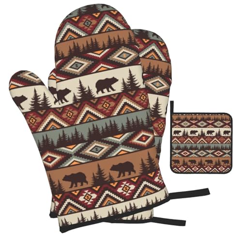 Vintagerusticovenmittsandpotholderssetsof3heatresistanthotpadsbearmountainovenglovesforkitchencookingbbqbaking Urban Country Home Decor Vintage rustic oven mitts and pot holders sets of 3 heat resistant hot pads bear mountain oven gloves for kitchen cooking bbq baking urban country home decor