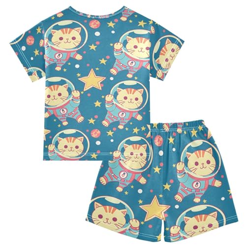 ALAZA Astronaut Cat Kitten Star Space Pajamas Short Sleeve 2 Piece Sleepwear Top and Bottom Pajama Set Unisex2