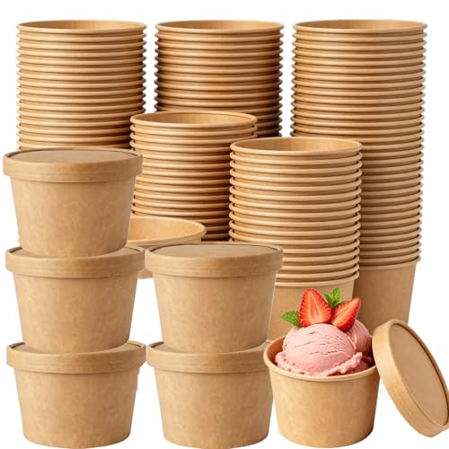 YuakTutu 75 Pack 8oz Paper Soup Containers with Lids To Go Hot Cold Soup Container Stackable Dessert Cups for Ice Cream Microwavable and Freezer Safe