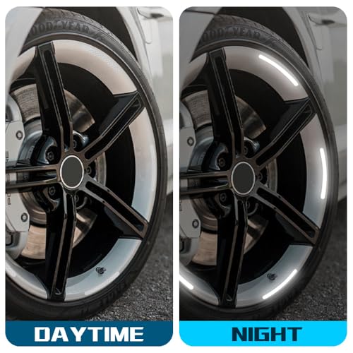 Image of 20PCS Reflective Car Wheel Decorative Stripe Stickers, Reflective Car Decal, Anti-Scratch Reflective Rim Stickers, Night Safety Warning Car Stickers Universal for Vehicles Motorcycles (White)