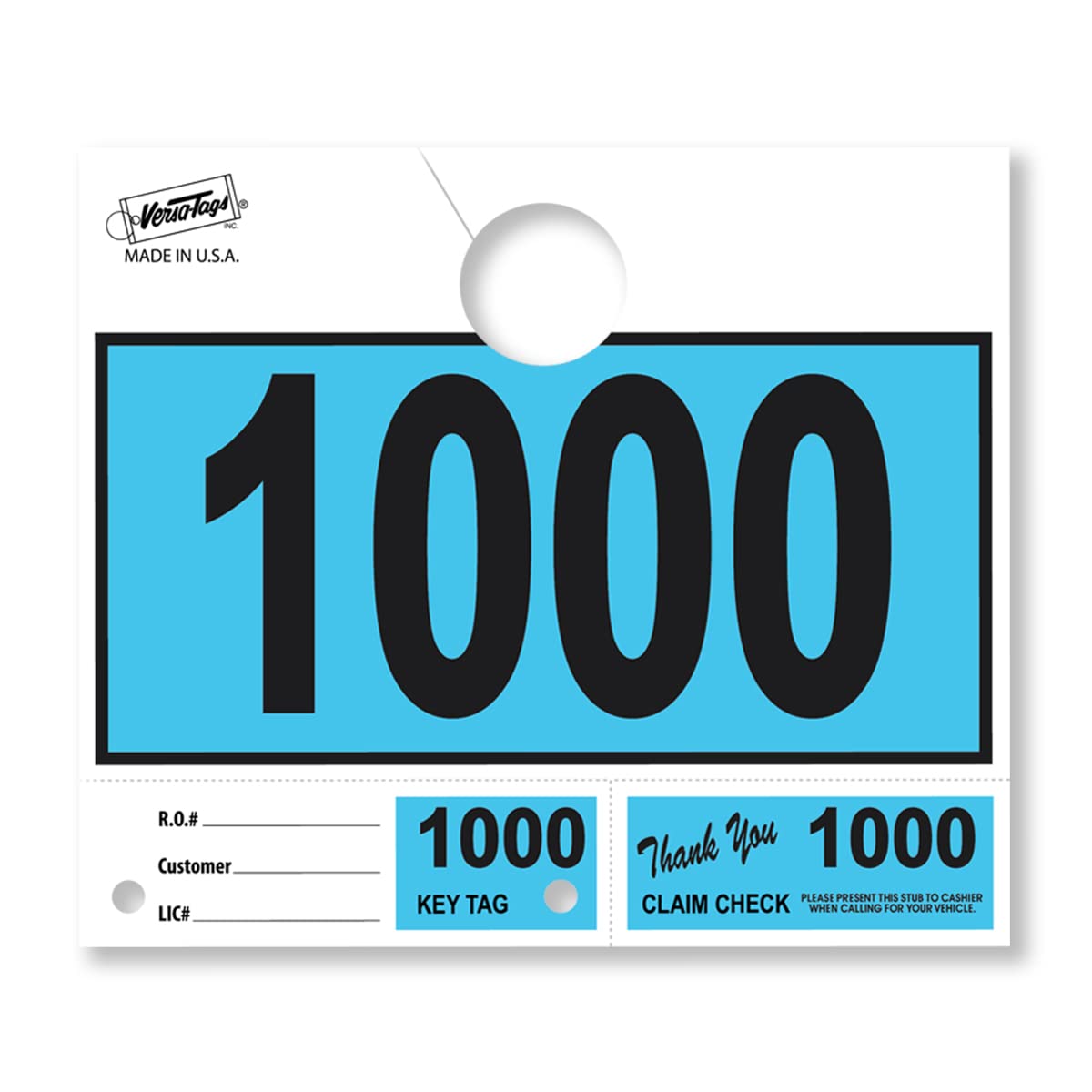 Versa-Tags 1000 Blue Car Dealer Service Hang Tags Service Dispatch Numbers, Service Department Numbered Key Tags for Mechanic Repair Shop 3 Part Key
