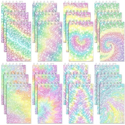 Image of Glenmal 24 Pcs Mini Notepads for Kids Party Favors Mini Tie Dye Note Pads Glitter Colorful Little Pocket Notepads for Girls Gift Classroom Rewards 20 Pages Each (Bright Colors)
