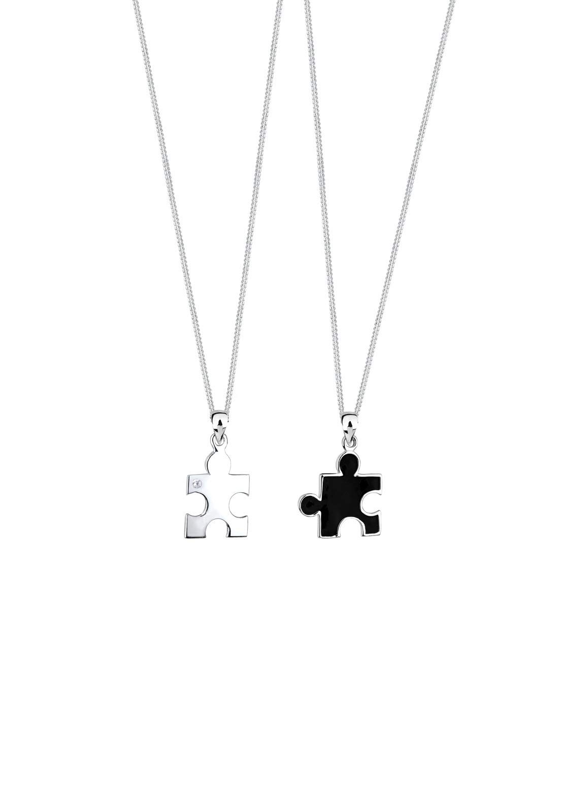 Elli Halskette Unisex Puzzlestück Anhänger Partnerketten Zirkonia Kristalle | 925 Sterling Silber