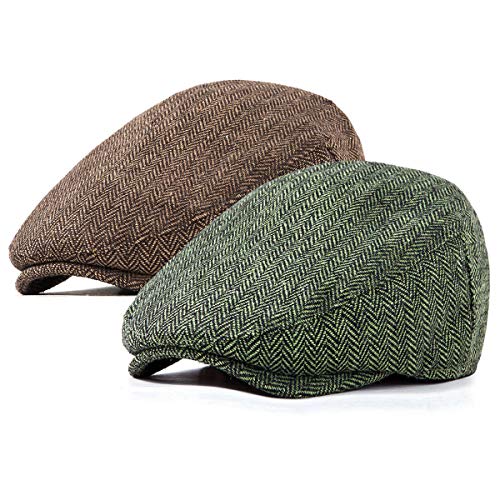 Image of LADYBRO 2 Pack Newsboy Hats for Men Wool Scally Cap Mens Flat Cap, Stylish Winter Cap for Man - Monkey Cap & Beanie Cap for Men
