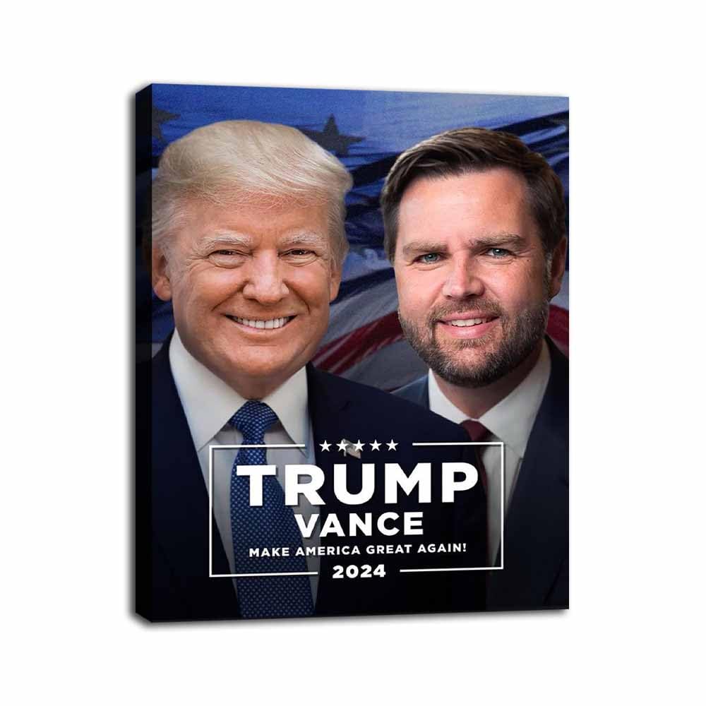 Trump and JD Vance Poster Canvas Wall Art High Definition Printed Suitable Home Office Wall Decor Fans Supporters Gift Wooden frame 12x14 inch