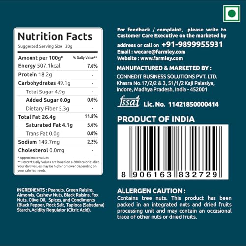 Image of Farmley Snack Mix | 120g | 6 Superfood in 1 Mix | Mixed Nuts, Mixed Dry Fruits, Dry Fruits, Nuts and Seeds Mix, Almonds, Cashew, Pumpkin & Sunflower Seeds, Guilt free Snack (Pack of 3)