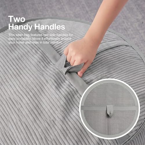 Image of 4FT Bean Bag Chair 4'Big Bean Bag Chairs with Adults, Large Beanbag Chair | Bean bag Lounger with Machine Washable Cover Corduroy Fabric, Comfy Chairs for Living Room Bedroom Dorm, Lightgrey