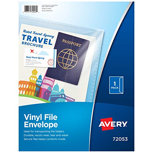 Avery Vinyl File Envelope, 20 Sheet Capacity, Clear, 1 Each (72053)