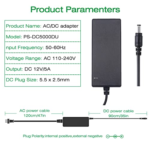 Image of Ultra PoE UL Listed 12V 5A Power Adapter 60W AC 100-240V to DC 12V 5000mAh