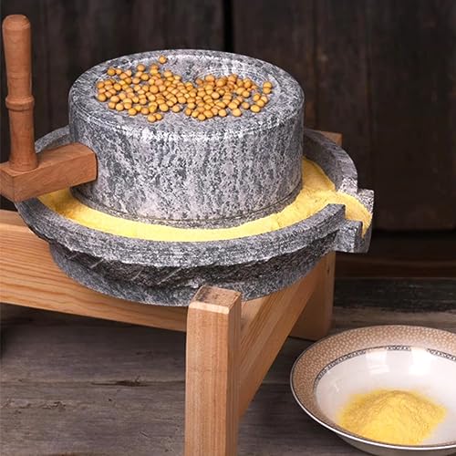 NUNETH Mulino a Pietra Grande Mulino a Pietra Blu per Macinare I Fagioli, Mulino a Mano in Pietra/Macina per Pasta/Polverizzatore di Cereali, Macinino Manuale a Secco/Umido con Struttura in Legno