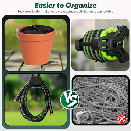 Image of Garden Hose 100ft Lightweight, Non-Expanding, Leak-Proof Metal Connector, No-Knot No-Tangle, Easy to Store and Carry, Wear-Resistant, 3 /4GHT Flexible Water Hose for Yard, Outdoor (Black Green)