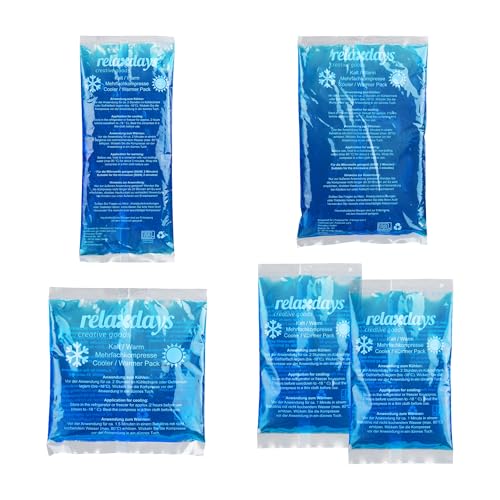 Relaxdays Poche de Gel, en lot Pratique de 5, compresse Chaud/Froid, Convient au Micro-Ondes, 4 formats, Bleue