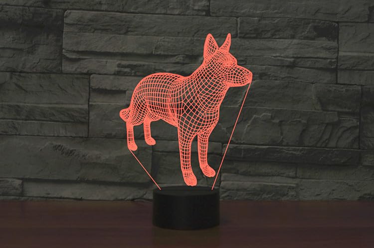 Lámpara de noche 3D ilusión perro con control remoto USB LED miniatura 4