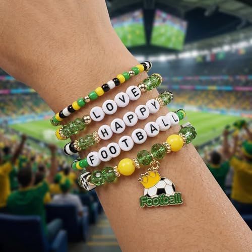 Image of Football Baseball Soccer Beaded Bracelets for Women Stackable Game Day Sports Theme Bracelet