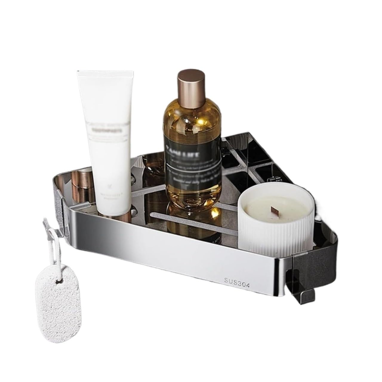 ZVBNLEBK 304 Stainless Steel No Drill Corner Shower Caddy Rustproof Wall Mounted Bathroom Organizer with 2 Hooks Silver
