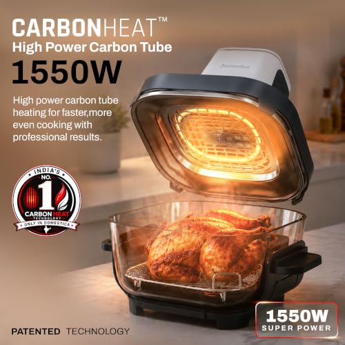 Image of Domestica Lumera Air Fryer Oven with CarbonHeat Pro | Lumi Glass Air Fryer | 4L+1.5L Dual Bowl | BaseGuard| 5 in 1 Grill, Airfry, Bake, Roast, Reheat | 100% Toxin Free - No PFAS, PTFE, PFOA | 1550W