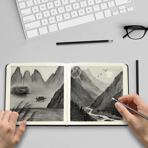 Image of 5x5 Pocket Sketch Book,80gsm Hardcover Art Sketchbook for Drawing Journal | PU Cover,Blank Paper,96Sheets /192Pages,Lay-Flat,Portable Travel Creation Paint Diary Memo Planner,Dry Media.Black