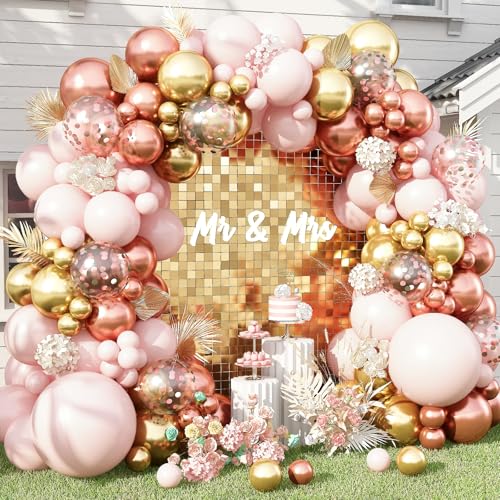 Balloon Arch Garland Kit Blush Beige Metallic Gold and Rose Gold Confetti Double Stuffed Nude Pink Cream White Balloons Garland for Girls Women Wedding Baby Bridal Shower Birthday Party Decorations