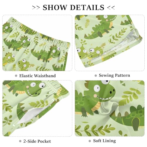ALAZA Cute Animal Crocodile Leaf Pajama Shorts Sleep Shorts Pant Lounge Pajama Bottoms Elastic Waist with Pockets3