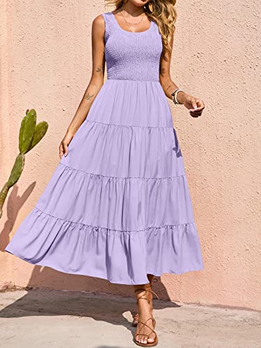 Image of PRETTYGARDEN Women's 2026 Casual Loose Plain Maxi Sundress Smocked Tank Dress Sleeveless Summer Beach Tiered Long Dresses