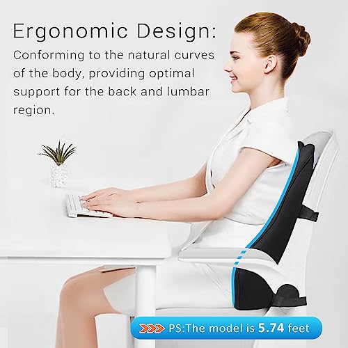 Lumbar Support Pillow for Office Chair - Lumbar Pillow for Car -Memory Foam Long Office Chair Back Support for Upper,Middle and Lower Back Pain Relief/Posture Improved with Double Strap-Black