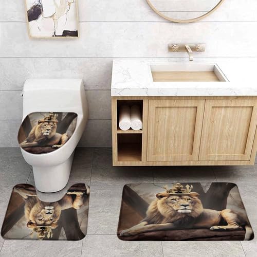 FGYGYK Lion 3 Pcs Bath Rugs Set,African Wild Animal Jungle King Wildlife Cool Men Boys Bathroom Kitchen Rug with 17.8
