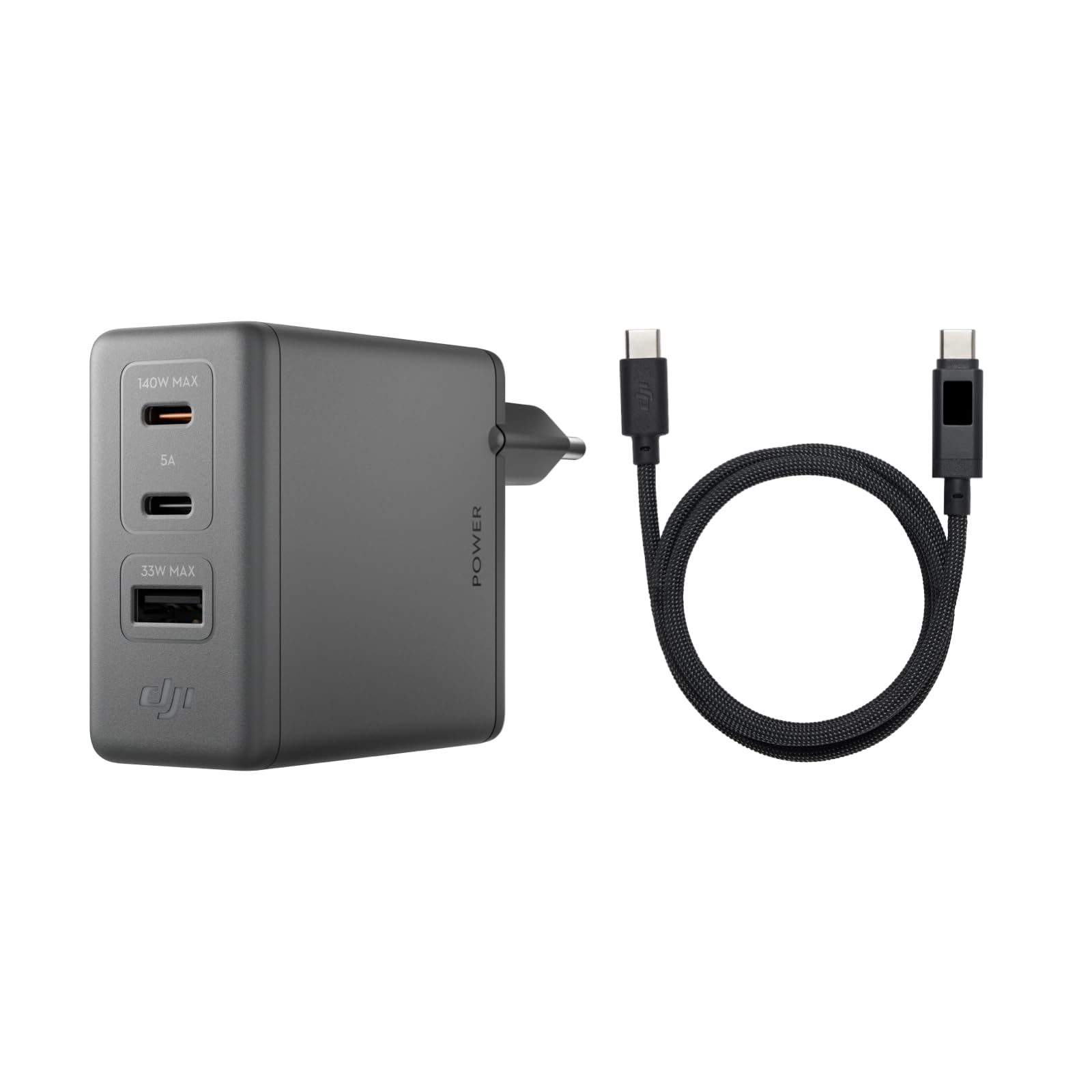 DJI Power 140W GaN Lade-Combo, inkl. 7-A-Kabel mit digitaler Anzeige (1 m) | 140 W Ausgangsleistung, 3 Anschlüsse, intelligente Temperaturregelung, Schnellladen, PD 3.1, Laptop Ladegerät