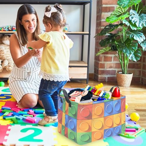 Image of FXOLCSHE Building brick Basket,Building block book storage box,Laundry hamper,Waterproof foldable Kid's laundry basket,Shelf box,Baby Room decor(Building block)
