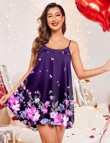 Image of Ekouaer Sexy Night Gowns Lace Nightgowns for Women Sleeveless Sleepwear Babydoll Nighty Plus Size Night Dress