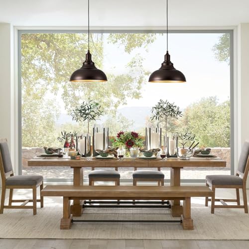 Image of Oil Rubbed Bronze Pendant Light Hanging Lamps for Living Room Plug in 15FT Dimmable Switch Adjustable Pulley Hanging Lights with Cord for Kitchen Bedroom 2 Pack